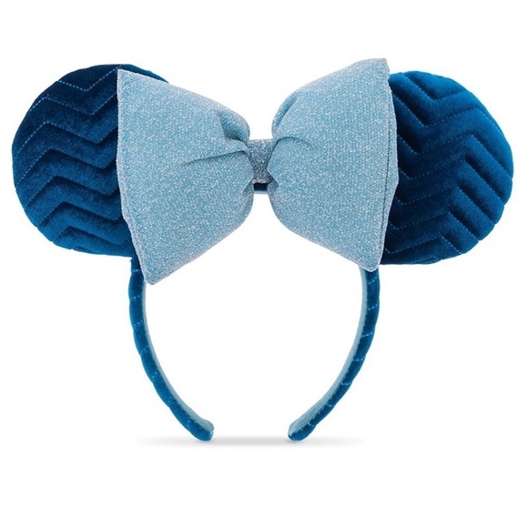 DISNEY Blue Chevron Quilted Sparkly Bow Minnie Mouse Ears Headband - Picture 1 of 5